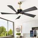 TXCSLY 52'' Ceiling Fans with Lights, Modern Ceiling Fan with Remote Control, Indoor Outdoor Ceiling Fan for Living Room, Bedroom, 5 Blade, 3 Color Temperature, Dimmable (Black & Gold)