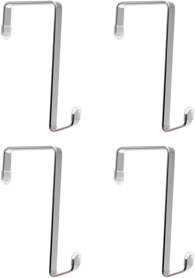 Heavy-duty Single Over Door Hooks, Stainless Steel Hanger Organizer for Hanging Bag, Towel, Bath Robe, Shoe Rack, Fit 1-1/2" to 1-3/4", Rubber Protective Head, Great Replacement (Silver, 4 Pack)