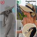 Sun Beach Hats for Women with Ponytail Hole, Floppy Wide Brim Beach Hat, Straw Summer Packable Sunhat Foldable Sun Protection (Yellow)