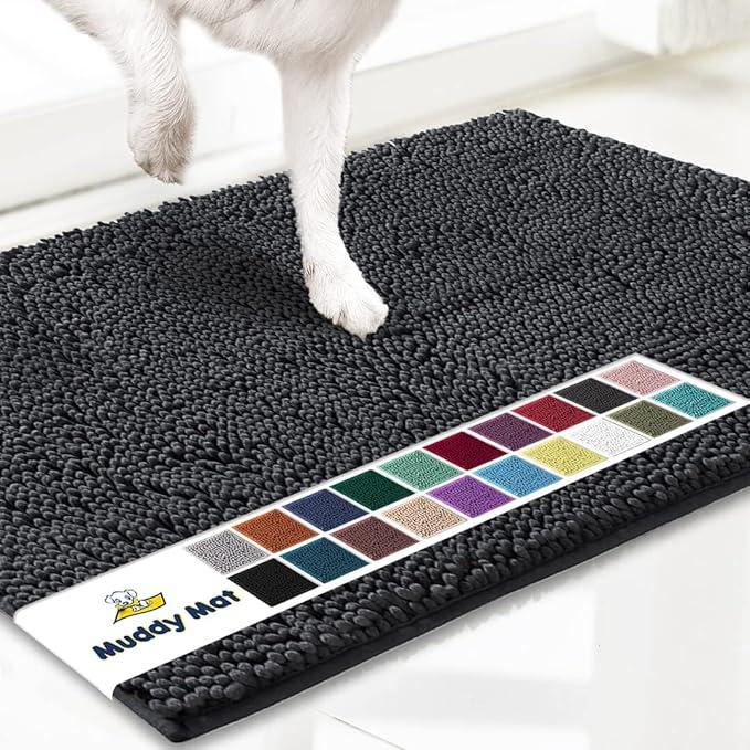Muddy Mat Original Dog Door Mat for Muddy Paws, Super Absorbent Microfiber, Non-Slip Washable Pet Rug, Quick Dry Chenille Entryway Carpet, Machine Washable Indoor Outdoor Mat, Grey 24"x35"
