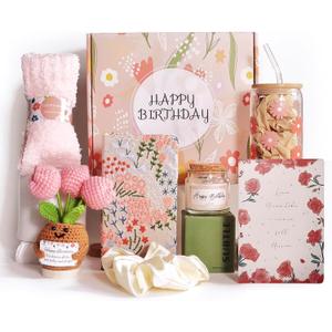 Birthday Gifts For Women, Teen Girl, Her, Happy Birthday Gift Box For Girl, Women, Sister, Daughter, Friends, Cute Daisy Aesthetic Glass Cups Gift Set 7pcs (Red)