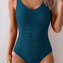 Aidonger One Piece Swimsuit Tummy Control Bathing Suit for Women Ruched Slimming Swim Suit Modest Push Up Swimwear Peacock Green (M)