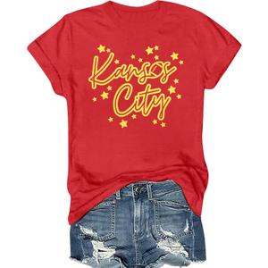 Game Day Shirt Women: Team Fan T-Shirt Cute Football Heart Graphic Tees Casual Season Short Sleeve Tops (Red, M)