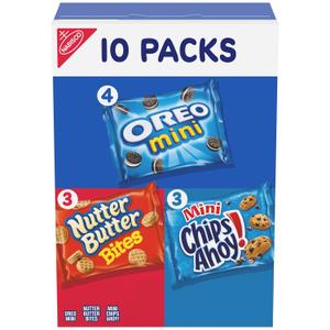 Nabisco Cookie Variety Pack, OREO Mini, Nutter Butter Bites, CHIPS AHOY! Mini, 10 Snack Packs, Best By: 15 SEP 2025