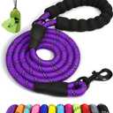 Taglory Rope Dog Leash 6 FT with Comfortable Padded Handle, Highly Reflective Threads Leash and Anti-Tangle Clip for Walking Medium Large Dogs, 1/2 inch, Purple