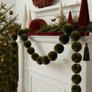 Liliful 24 Pcs Large Christmas Velvet Beads Garland for DIY Craft Flocking Ball Christmas Tree Ornament Hanging Beads for Xmas Tree Fireplace Decoration Holiday Supplies(Dark Green)