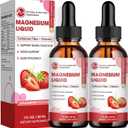 M inch Magnesium Glycinate Liquid, High Absorption Magnesium Liquid Drops with Cellulose Fiber, Bromelain, Vitamin B6, C, D, Zinc, Magnesium Supplement for Kids and Adults, Strawberry Flavor, 2 Pack