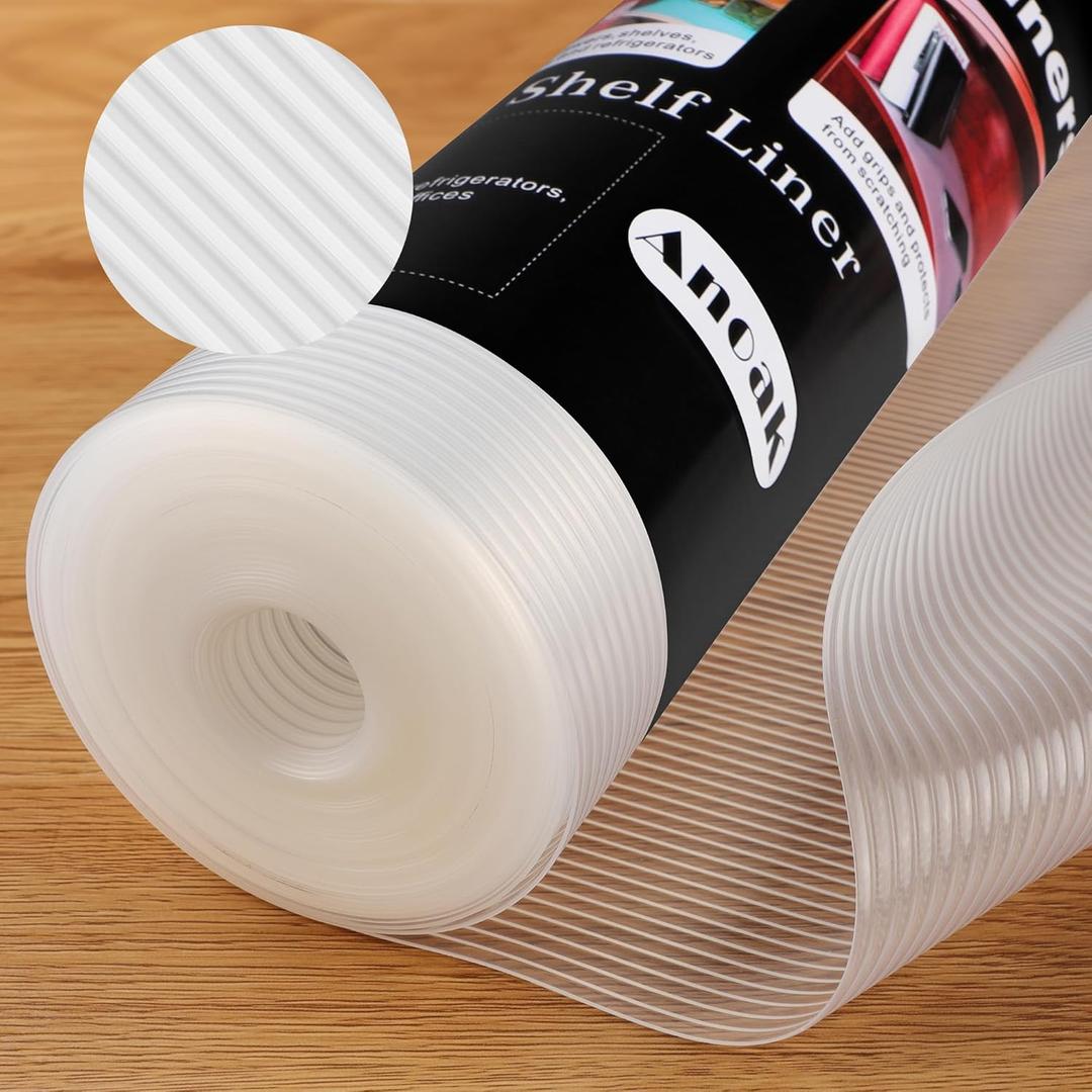Anoak Shelf Liner Cabinet Liner, Non Adhesive Washable 17.5 Inch x 20 FT(240 Inch) Waterproof Durable Non-Slip Shelf Liner for Kitchen, Drawer, Refrigerator (Stripe Clear)