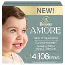 Pampers Amore, Size 4 (15-34 lbs), 108 Count, Our Best Diaper – Hypoallergenic & Fragrance Free, Up to 100% Leakproof, Soft as Cashmere