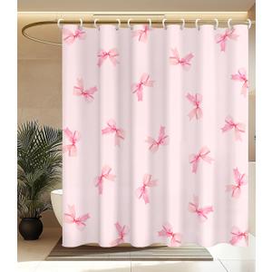 MAMUSE Shower Curtain for Bathroom - Cute Aesthetic Decorative Modern Girly Unique Girls Design Pretty Women Waterproof Fabric Cloth Cortinas de Bao Bathtub 72 x 72 Inch, Pink Bow