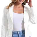 Allegra K Womens Jean Jacket Collarless Long Sleeve One Button Lightweight Denim Blazer Cropped Denim Jacket (X-Small, Beige Less White More)