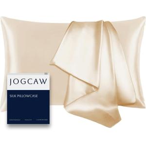 Silk Pillowcase for Hair and Skin, Soft Breathable Smooth Cooling Mulberry Silk Pillow Case, Both Sides Grade 6A Silk Pillow Covers with Hidden Zipper (Beige-1pc, Queen)