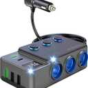 Cigarette Lighter Splitter Adapter, 120W 3 Socket 12V Car Heavy Duty Truck Cigarette Lighter Plug USB Charger Multi Port Car Plug Outlet Splitter with LED Voltage Display Independent Switches