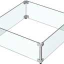 MESIDA 17.5"x17.5"x6" Fire Pit Glass Wind Guard, Tempered Glass Firepit Table Shield, Thick and Sturdy, with Hard Aluminum Corner Bracket
