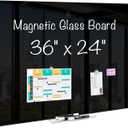maxtek Magnetic Glass Dry Erase White Board, 36" x 24" Black Glass Board for Wall Mounted, Includes 6 Magnets with Marker Tray, 3 Markers and 1 Eraser for Classroom Home, Office Supplies