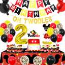 Nyhpar Cartoon 2nd Birthday Party Supplies Oh Twodles Theme Party Decorations Includes Felt Banner,Welcome Hanger Door Sign, Tablecloth,Cake Cupcake Toppers,Mouse Head Balloons, Latex Balloons