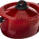 Bialetti 5.5 Quart Pasta Pot with Strainer Lid, Red Elongated Oval Pot for Longer Spaghetti, Lasagna, Penne & Farfalle Noodles, Heat Resistant Handles & Nonstick Interior, Large Pot for Cooking, 5.3 Quarts
