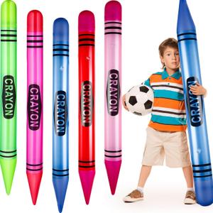 5 Pcs 43.3 Inch Tall Inflatable Crayons Balloons for Kids, Neon Large Giant Blow up Crayons Set Decor Prop Birthday Party Decorations, 5 Colors
