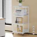 4-Tier White Printer Stand with Wheels, Extra Large Tall Printer Table with Storage Shelf, 4 Tier Printer Cart, Home Printer Stands (White)