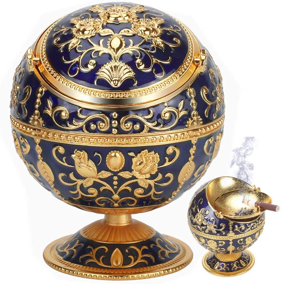 Windproof Ashtray with Lids Metal Portable Cigarette Ashtray for Outdoors and Indoors Use, Hand Stamped Pattern Nice Gift for Men and Women (Navy Blue)