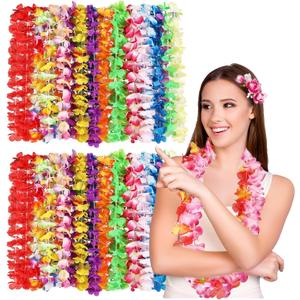 10pcs Hawaiian Leis Bulk,Colorful Lei Tropical Flower Necklace Hawaii Hula Dance Decor for Summer Beach Pool Luau Party Birthday Decoration Favors Supplies