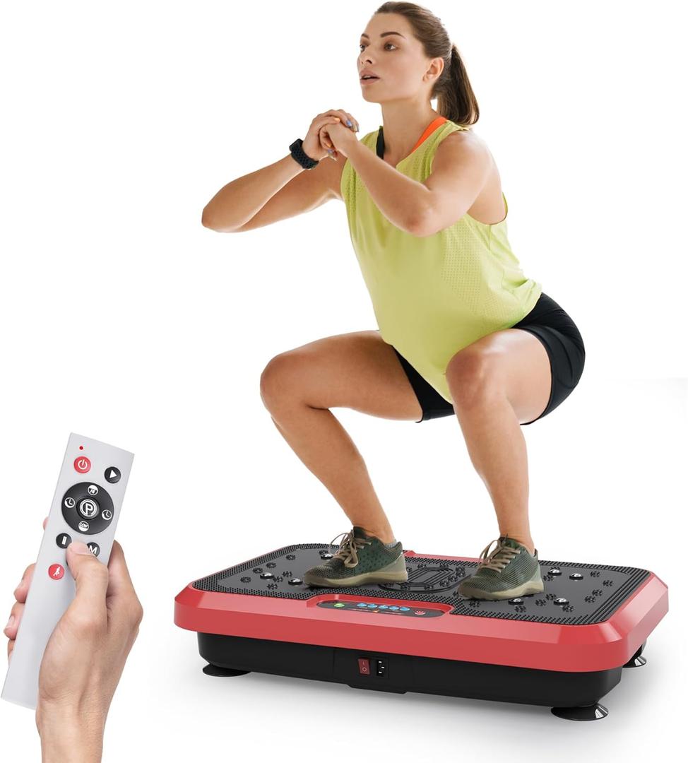 Vibration Plate Exercise Machine for Lymphatic Drainage, Power Plate Vibration Platform for Weight Loss, Shaping Toning & Wellness, Whole Body Shake Workout Equipment for Home Gym (RED (no pull rope 200 gear ))