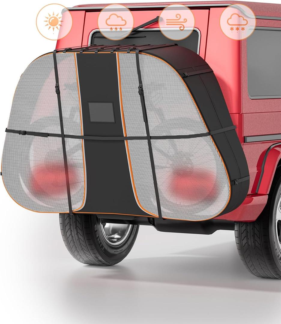 Bike Cover for Transport 1 Bikes - Heavy Duty & Waterproo 900D Outdoor Bike Covers for 1 Bikes on Car Hitch Travel Storage, w/ Two Elastic straps and License Plate Window, Rain Sun UV Dust Wind Proof