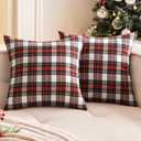 Woaboy Christmas Set of 2 Scottish Tartan Throw Pillow Covers Farmhouse Classic Plaid Decorative Couch Pillows Home Decor for Sofa Living Room Bed 18x18 Inch, Red and White