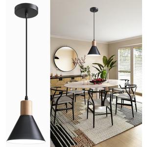 Mini Kitchen Over Island Pendant Lights, Solid Wood Ceiling Hanging Lamp, Modern Matte Black Pendant Lighting for Kitchen Island Dining Living Room Bedroom (Small-Black-1 Pack)