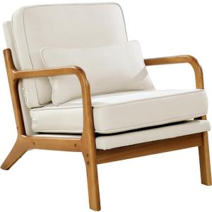 VEVOR Accent Chair, Mid Century Modern Armchair with Solid Wood Frame and Non-Slip Legs, Upholstered Leisure Chair with Linen Fabric and 5.7 in Thickened Cushion, for Living Room, Bedroom, Office