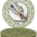 AHHFSMEI Paper Braided Round Placemats Set of 6 Natural Non-Slip Heat Resistant Table Mats for Dining Tables Woven Indoor & Outdoor Place mats(Green)