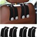 Headrest Hooks for Car, 4 Pack Car Seat Back Organizer Storage Hook, Double Hook Car Seat Hooks for Hanger Purses and Bags, Leather Purse Holder for Car, Black
