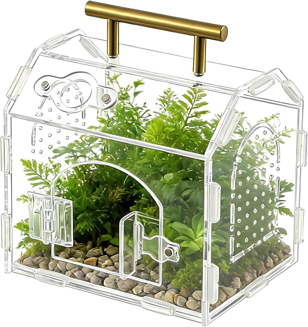 5.9" x 4.7" x 5.5" Acrylic Jumping Spider & Tarantula Enclosure Transparent Insect Terrarium with Handle & Magnetic Door for Reptiles, Amphibians & Spiders