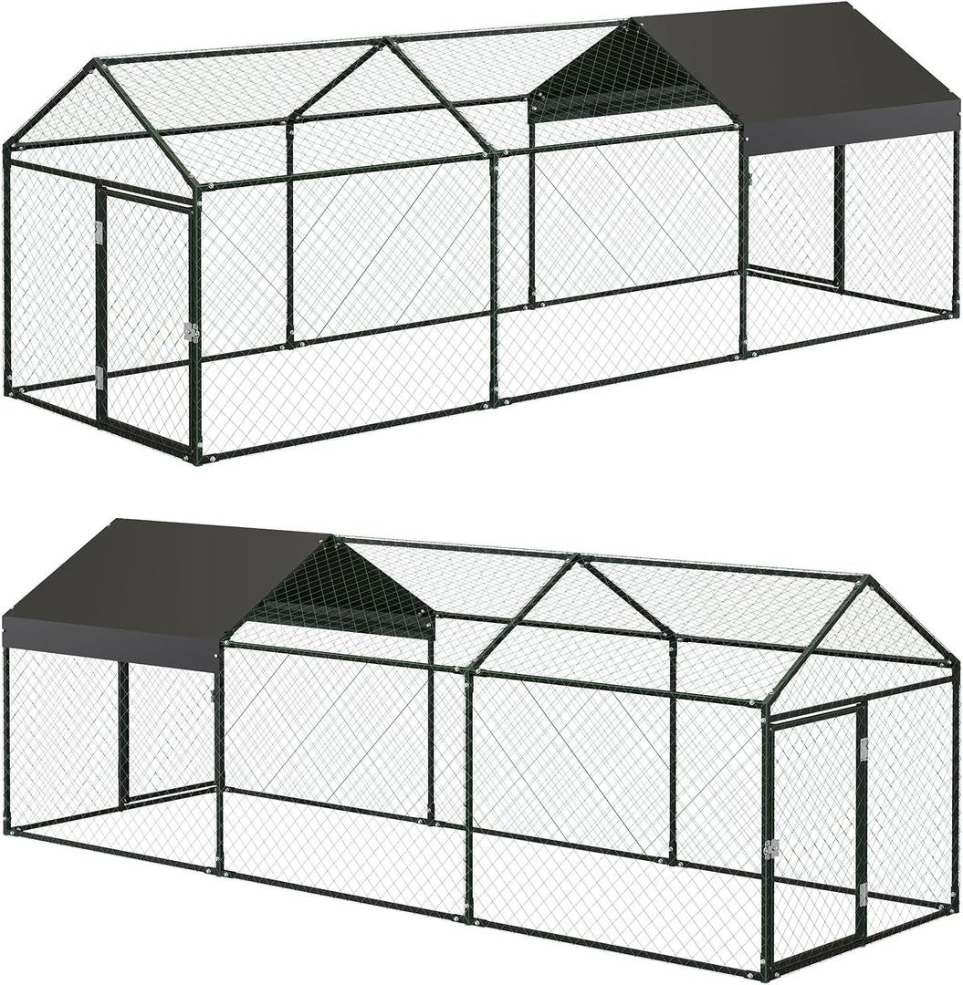 Large Metal Chicken Coop Run for 8-12 Chickens, Chicken Runs for Yard Run Hen House with Waterproof Anti-UV Cover, Portable Chicken, Coop for Outdoor Chicken Rabbit Duck, Black, 120"40"40"