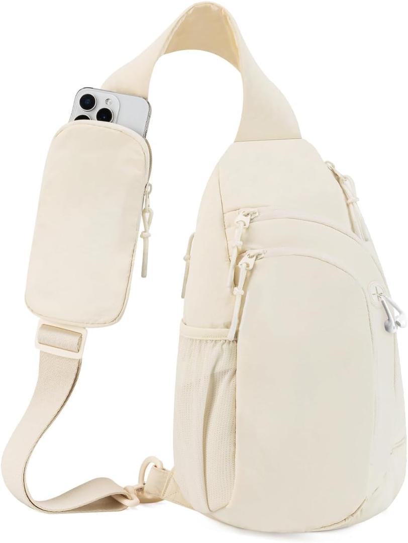 Sling Bag Nylon Crossbody Bags for Women with Anti-theft RFID Blocking Pocket Cross Body Purse Adjustable Shoulder Strap (Large, White)