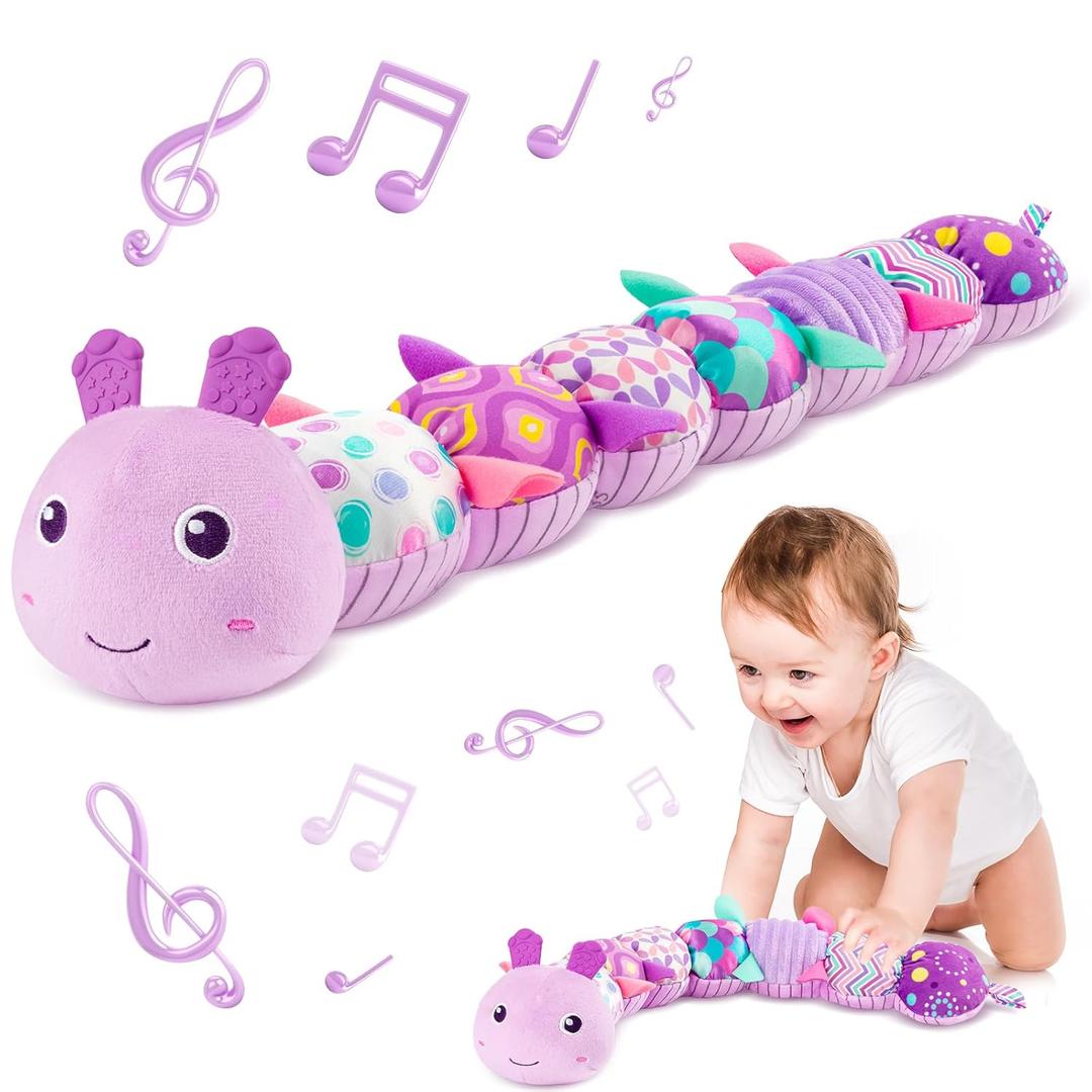 Sumobaby Infant Baby Musical Multi-Sensory Caterpillar, Stuffed Animal Activity Soft Toys, for Tummy Time Newborn 0-3-6-12 Months Girls, Purple (Purple - Caterpillar)