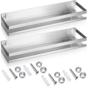 Lallisa 2 Pieces Stainless Steel Shelf Bathroom Shower Floating Shelves Wall Mounted Shower Caddy Basket Shelf Storage Organizer Shelves for Bathroom, Kitchen, Living Room(15.75 Inch/ 40 cm,Silver)