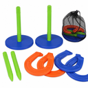 Horseshoe Set For Indoor And Outdoor Use, 2 Posts With Rubber Plate, 2 Garden Stakes, 4 Rubber Horseshoes, With Net Bag