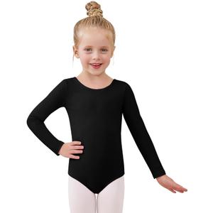 Century Star Long Sleeve Leotards for Girls 2-14 Years - Ballet Dance Leotards Toddler Girl Gymnastics Ballerina Kids Outfits (Black, L)