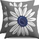 Navy Blue Grey White Daisy Pillow Covers 18X18 Set of 2, Spring Summer Flower Print Decorative Throw Pillow Covers Outdoor Farmhouse Floral Seasonal Cushion Cases Couch Sofa Bed Decor
