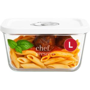 Chef Preserve Large Glass Vacuum Seal Container  Vacuum Sealed Container for Food Storage  Leak-Proof Vacuum Sealer Container with Pump  BPA-Free, Microwave, Freezer, and Dishwasher Safe