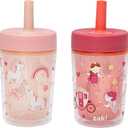 Zak Designs Capri Toddler Tumblers For Travel or At Home, 9oz 2-Pack Double Wall Plastic Sippy Cups With Leak-Proof Design is Perfect For Kids (Fairy Tales, Rainbow Magic)