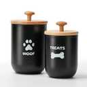 OTTENON Dog Treat Container Set of 2, Dog treat jar with Airtight Lid, Small dog food container, Dog Cookie Jar for kitchen Counter, Treats Canister, Pet Treat Container 8.3x4.9 & 7.1x4.3 (Black)