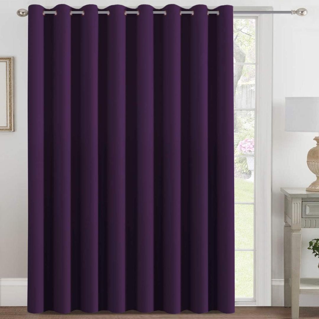 H.VERSAILTEX Blackout Patio Curtains 100 x 84 Inches for Sliding Door Extral Wide Blackout Curtain Panels Thermal Insulated Room Divider - Grommet Top, 7' Tall by 8.5' Wide - Plum Purple