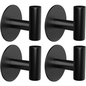 stusgo 4-Pack Adhesive Black Towel Hooks Heavy Duty Self Adhesive Utility Hooks Stainless Steel for Coat Robe, Stick On Wall Hanger Hook for Shower, WaterproofRustproofOilproof.