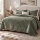 Luxurious Velvet Quilt Oversize King Size Set 120"x128" Ultra Soft Bedding Set Quilted Bedspread Coverlet with 2 Matching Pillow Shams for All Seasons,Army Green, Super King