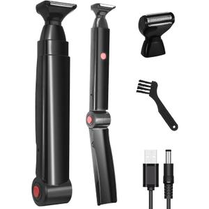Back Shaver for Men, Electric Back Shaver Hair Trimmer, Mens Back Shaver with 2 Shock Absorber Flex Heads, Rechargeable Back Razor for Men with Adjustable Long Handle and Safety Blade