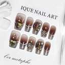 5 x JODSONE Press on Nails Gold Square Cat Eye Handmade 3D Fake Nail Tips Reuseable Fashionable Design Long Lasting Fit Easy to Create Exquisite Fingertips- Small