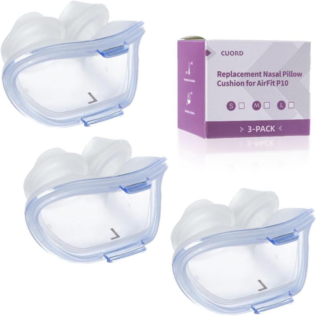 3 Packs Replacement Nasal Pillow Cushion for ResMed AirFit P10, Compatible with Original Airfit P10 Frame, Replacement Silicone CPAP Supplies, Reliable Seal & Lighter Weight, Large