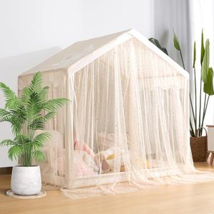 Kids Play Tent with Star-Shaped Window, Indoor Play Tents for Toddlers 1-3, Playhouse Tent for Girls & Boys, Children's Tent with Breathable Netting (Boho) (Beige)